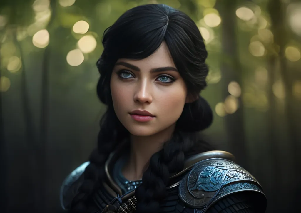 Prompt: she has black hair, create most beautiful fictional female viking princess warrior, black hair, light blue eyes, extremely detailed environment, detailed background, intricate, detailed skin, professionally color graded, photorealism, 8k, moody lighting