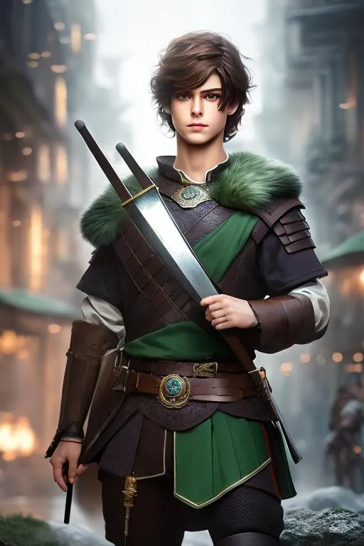 Prompt: he has short brown hair, create most handsome fit fictional male prince viking warrior, short brown hair, light green eyes, extremely detailed environment, detailed background, intricate, detailed skin, professionally color graded, photorealism, 16k, moody lighting