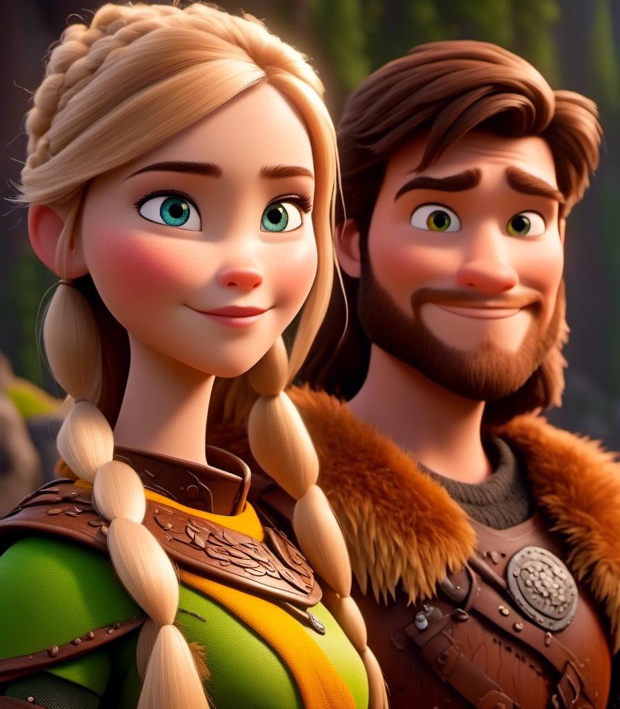 Prompt: <mymodel>CGI Animation, digital art, 20-year-old-old viking woman with light blue eyes standing with her older brother of brown hair and green eyes and young sister of brown hair and brown eyes, yellow clothes, gold colored armor, blonde straight hair, subtle smile, unreal engine 8k octane, 3d lighting, close up camera shot on the face, full armor