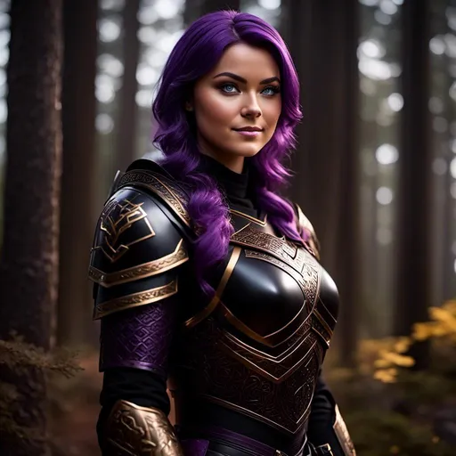 Prompt: <mymodel>25-year-old viking woman, subtle smile, light blue eyes, black gear, bright black armor, wearing an iron-man like suit of armor, black textures and highlights, standing in the forest, short focus, blurry background, unreal engine 8k octane, 3d lighting, full body, full armor