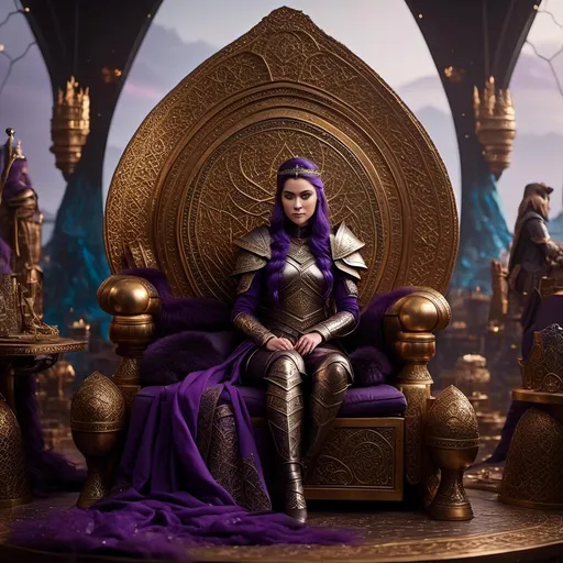 Prompt: A photo of <mymodel> sitting on her throne of her land