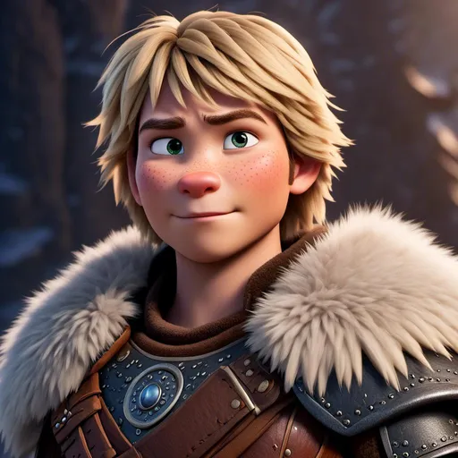 Prompt: <mymodel>Animated CGI style of a fierce Caucasian Viking with blonde hair, intense gaze, realistic fur and clothing textures, high quality, CGI, realistic, intense gaze, viking, male, Caucasian, detailed facial features, fur textures, highres, professional, intense lighting