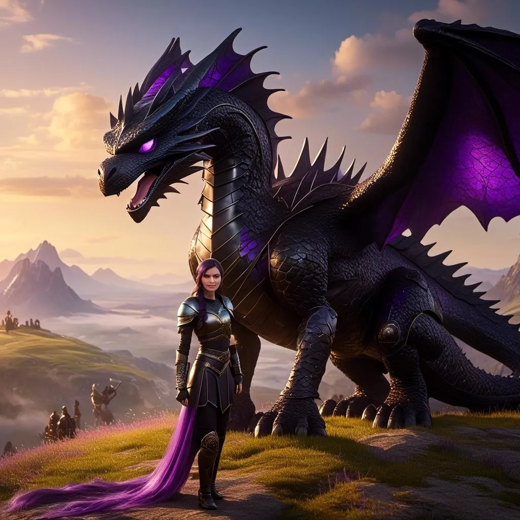 Prompt: Photo of <mymodel> standing next to her ((black)) razorwhip dragon from "How to Train Your Dragon"