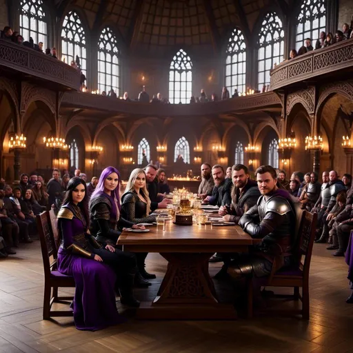 Prompt: Photo of <mymodel> sitting at a table in The Great Hall amongst other vikings from How to Train Your Dragon
