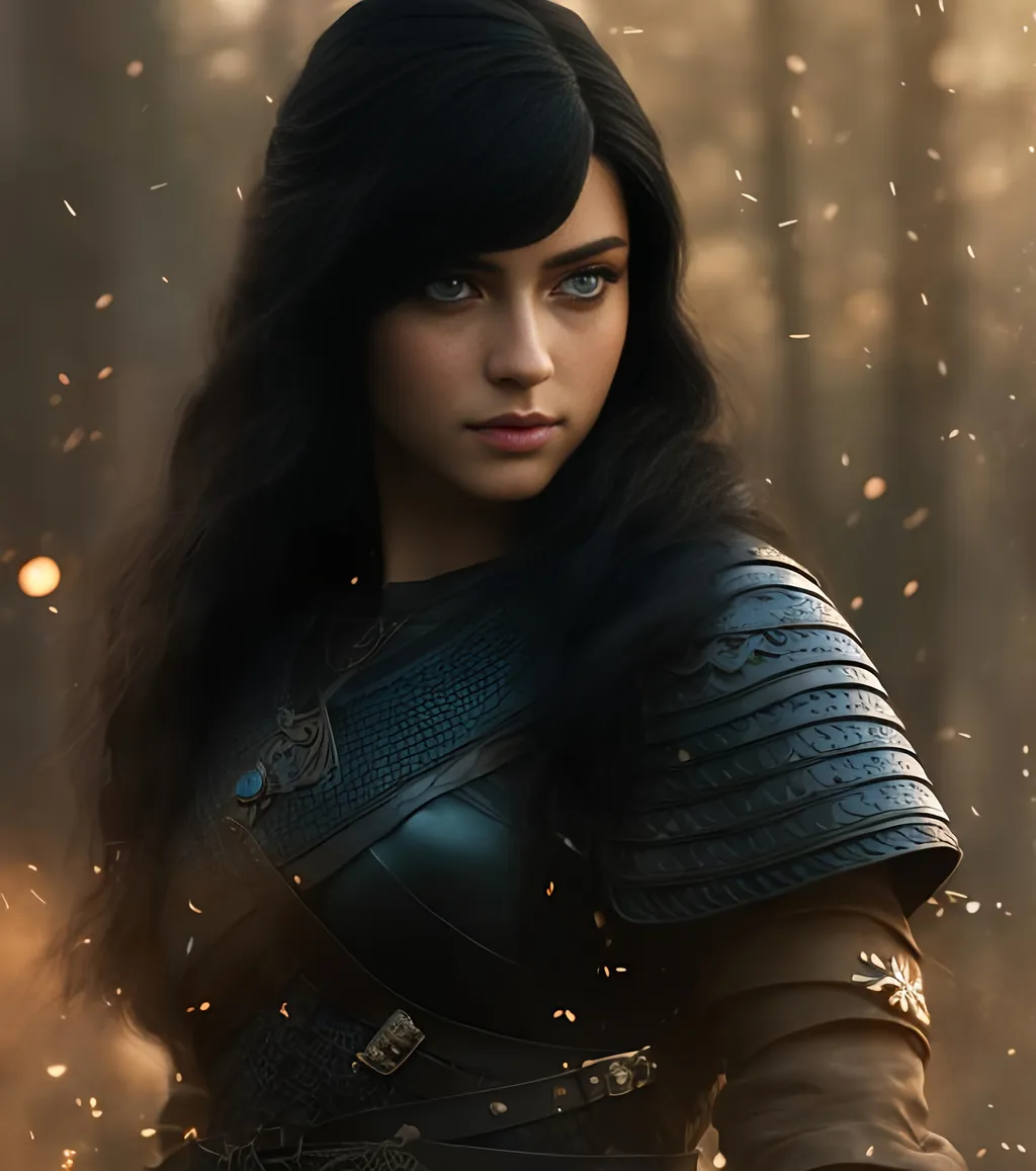 Prompt: she has black hair, create most beautiful fictional female viking princess warrior, black hair, light blue eyes, extremely detailed environment, detailed background, intricate, detailed skin, professionally color graded, photorealism, 8k, moody lighting