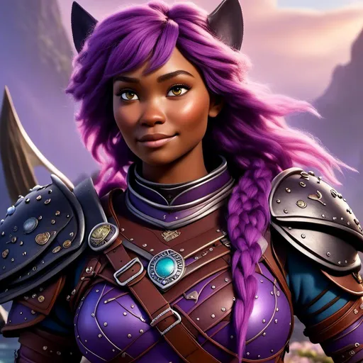 Prompt: <mymodel>a photo of a viking female with purple gear and armor