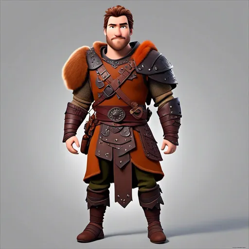 Prompt: <mymodel>Animated CGI style of a light build Caucasian Viking with brown hair, intense gaze, orange fur and maroon clothing textures, high quality, CGI, realistic, intense gaze, viking, male, Caucasian, detailed facial features, fur textures, highres, professional, intense lighting