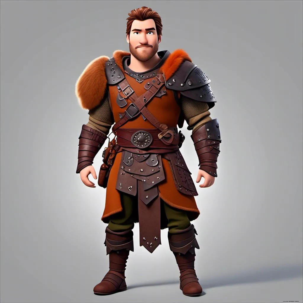 Prompt: <mymodel>Animated CGI style of a light build Caucasian Viking with brown hair, intense gaze, orange fur and maroon clothing textures, high quality, CGI, realistic, intense gaze, viking, male, Caucasian, detailed facial features, fur textures, highres, professional, intense lighting