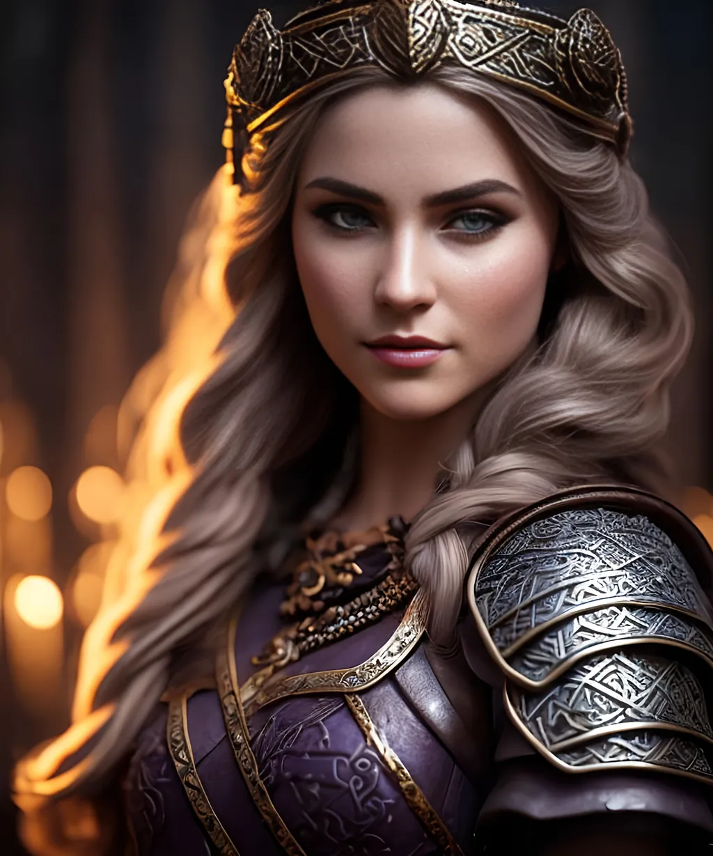 Prompt: create most beautiful fictional female viking princess, dark purple hair, extremely detailed environment, detailed background, intricate, detailed skin, professionally color graded, photorealism, 8k, moody lighting