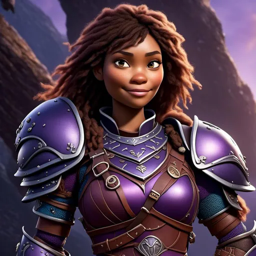 Prompt: <mymodel>a photo of a viking female with purple gear and armor