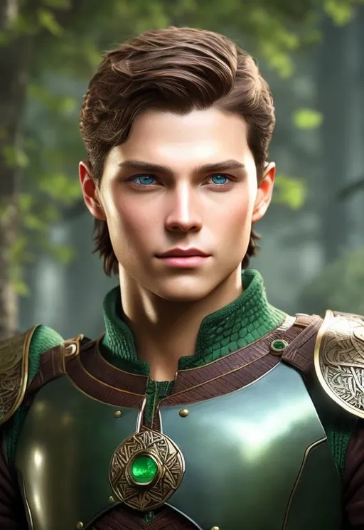 Prompt: he has short brown hair, create most handsome fit fictional male prince viking warrior, short brown hair, light green eyes, extremely detailed environment, detailed background, intricate, detailed skin, professionally color graded, photorealism, 16k, moody lighting