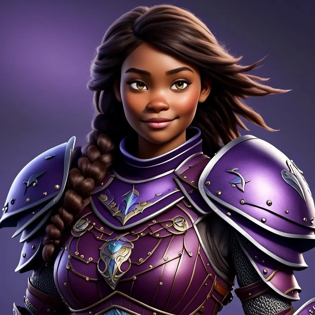 Prompt: <mymodel>a photo of a viking female with purple gear and armor