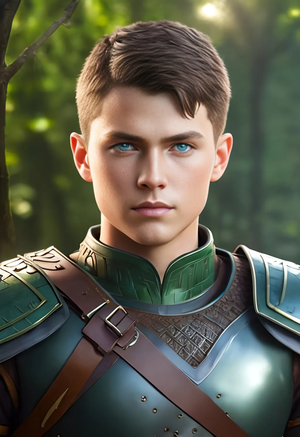 Prompt: he has short brown hair, create most handsome fictional male viking warrior, short brown hair, light green eyes, extremely detailed environment, detailed background, intricate, detailed skin, professionally color graded, photorealism, 16k, moody lighting