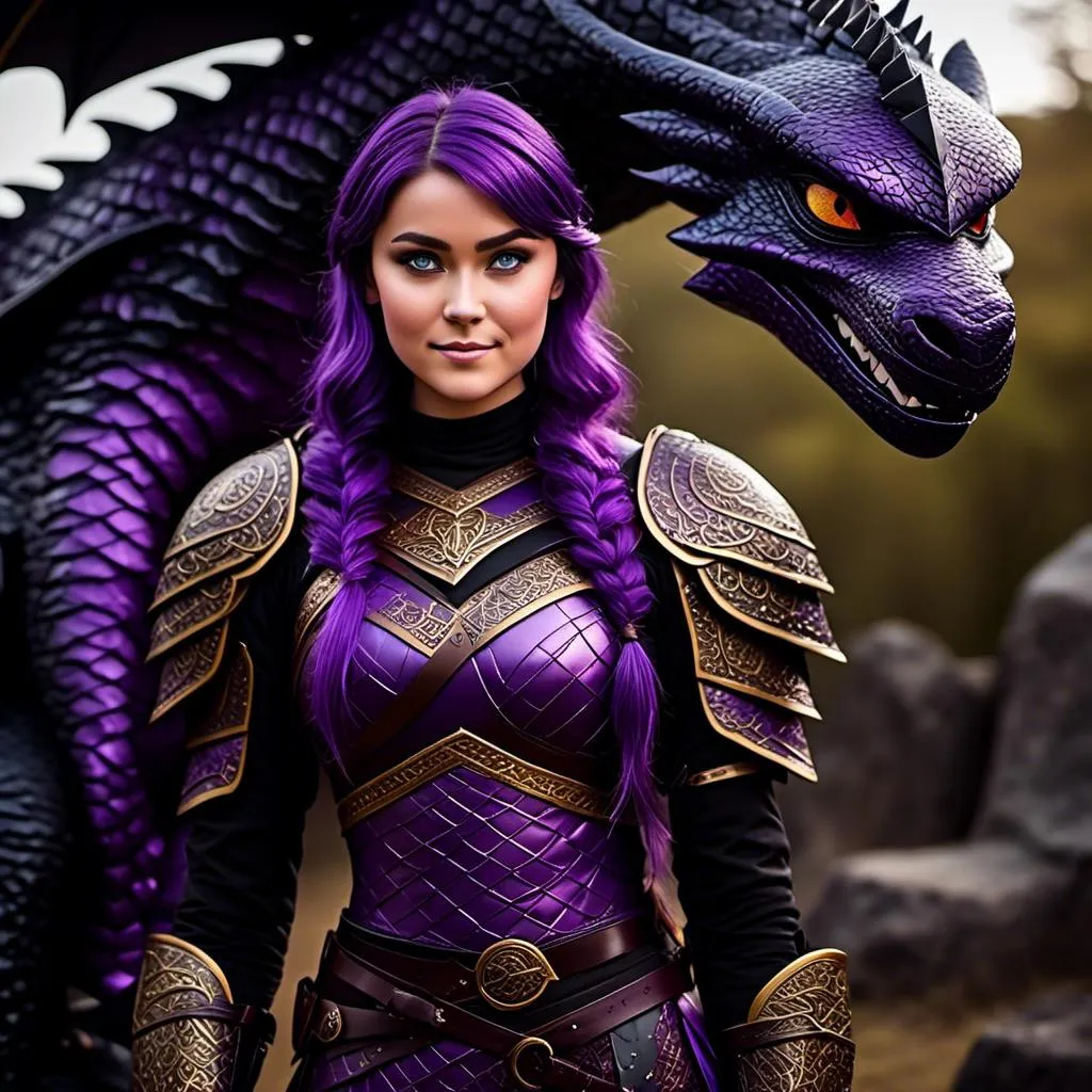 Prompt: Photo of <mymodel> standing next to her black razorwhip dragon from "How to Train Your Dragon"