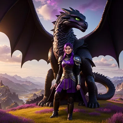 Prompt: Photo of <mymodel> standing next to her ((black)) razorwhip dragon from "How to Train Your Dragon"