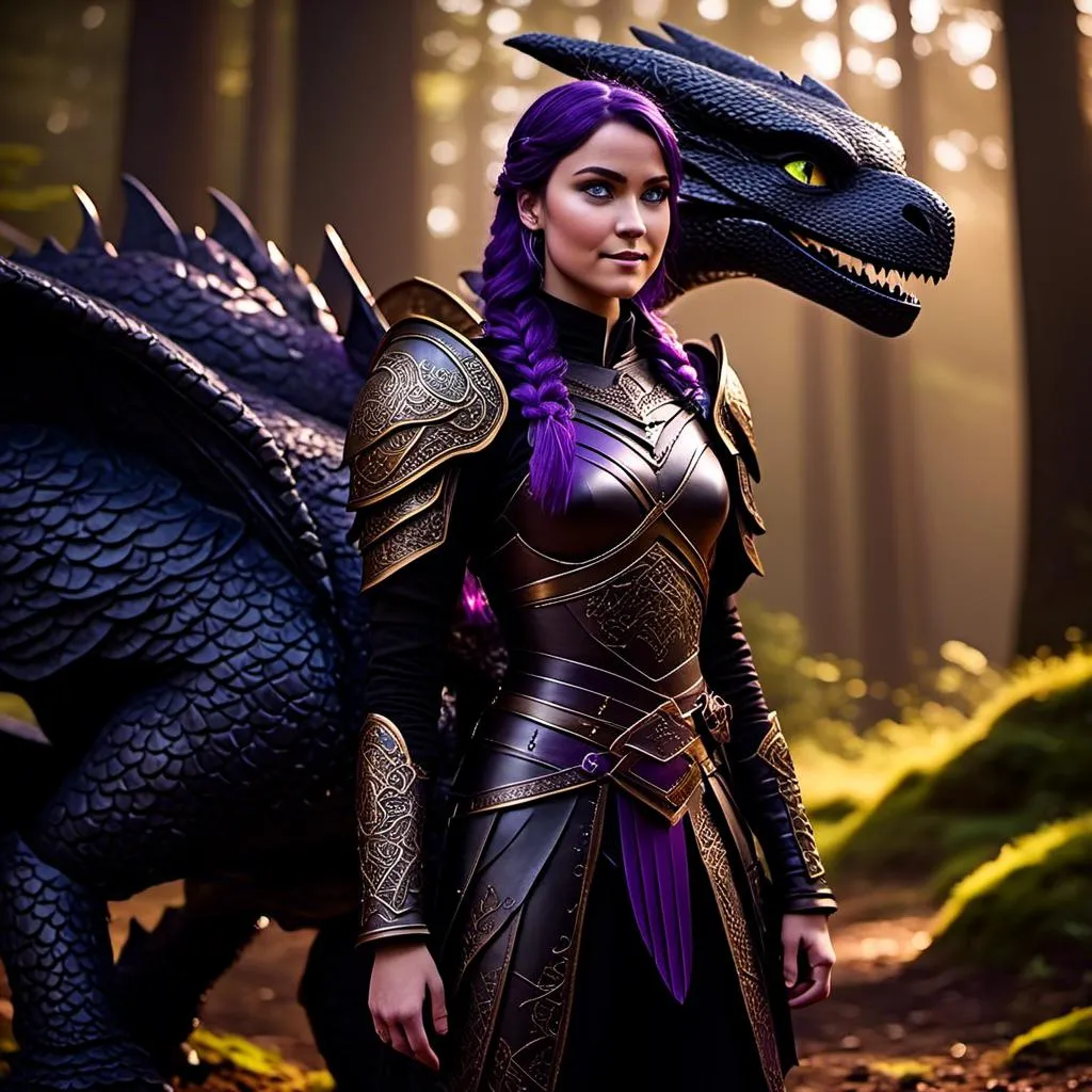 Prompt: Photo of <mymodel> standing next to her ((black)) razorwhip dragon from "How to Train Your Dragon"