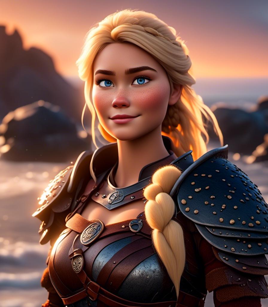 Prompt: <mymodel>CGI Animation, digital art, 20-year-old-old viking woman with light blue eyes standing around several hot springs on a beach, sunset lighting, blue clothes, blue colored armor, blonde straight hair, subtle smile, unreal engine 8k octane, 3d lighting, cinematic lighting, camera shot of full armor from head to toe