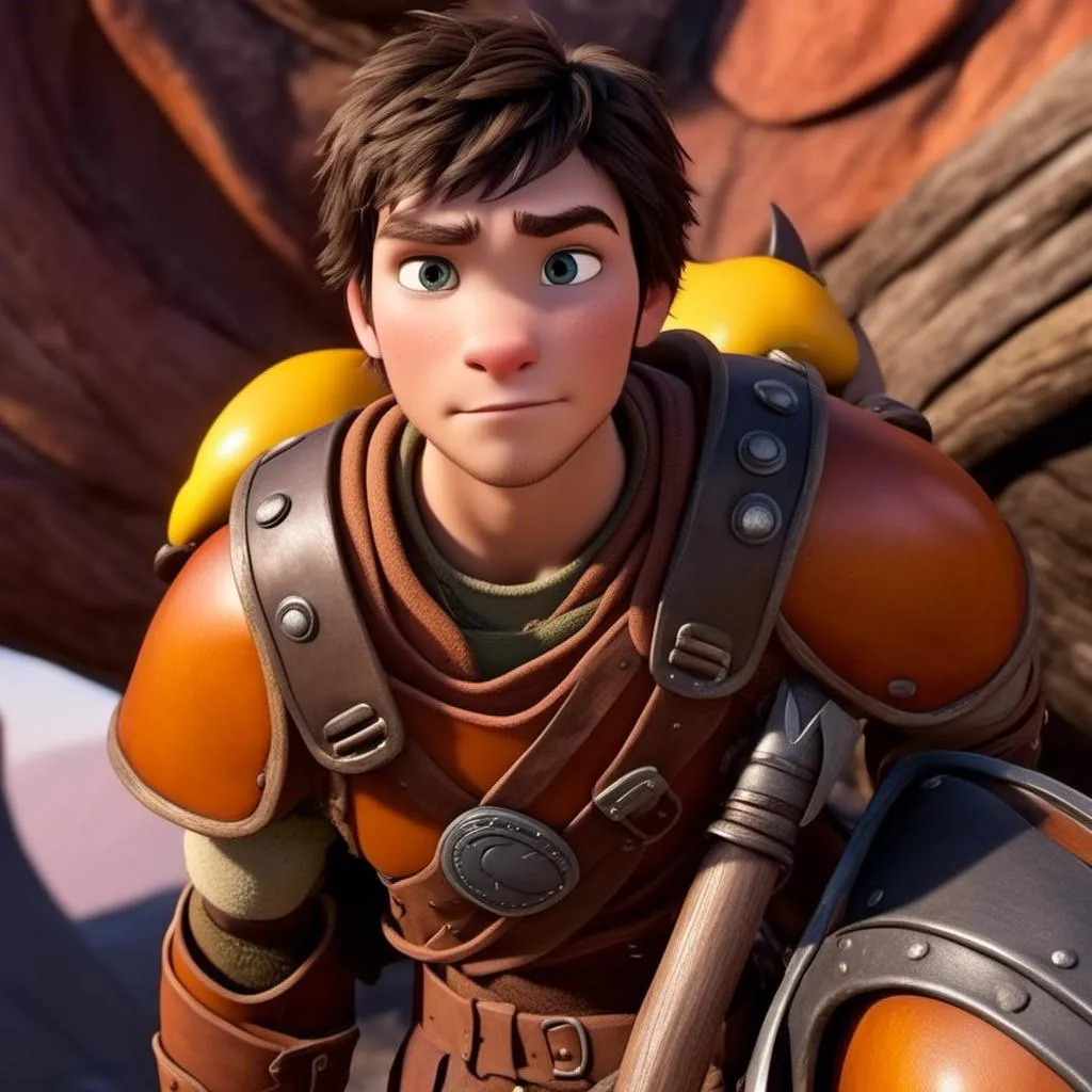 Prompt: <mymodel>Animated CGI style of a fierce 24-year-old Caucasian Viking with dark hair, light body build, intense gaze, yellow gear, orange clothes, high quality, CGI, realistic, intense gaze, viking, male, Caucasian, detailed facial features, highres, professional, intense lighting