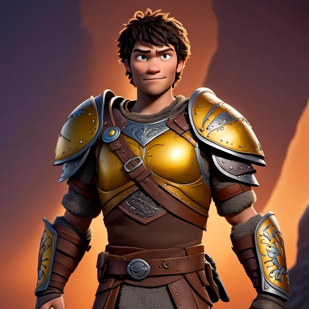 Prompt: <mymodel>Animated CGI style of a fierce 24-year-old Caucasian Viking with dark hair, light body build, intense gaze, realistic (yellow light armor) with highlights of orange textures, high quality, CGI, realistic, intense gaze, viking, male, Caucasian, detailed facial features, highres, professional, intense lighting