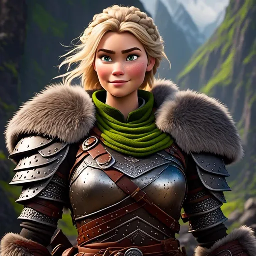 Prompt: digital art if <mymodel>, 27-year-old modest Young woman viking, she has two iron frying pans to use as weapons, blonde hair, grey pants, Quite well-built and lean muscled, green eyes, assassin's creed Valhalla armor, white armor, white gear, Green-gold eyes, very short curly blonde hair, full body, full armor, unreal engine 8k octane, 3d lighting