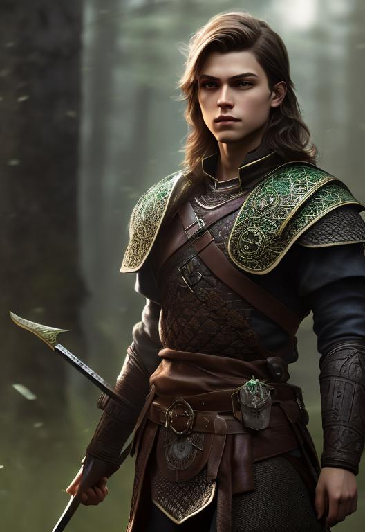 Prompt: he has short brown hair, create most handsome fictional male prince viking warrior, short brown hair, light green eyes, extremely detailed environment, detailed background, intricate, detailed skin, professionally color graded, photorealism, 8k, moody lighting