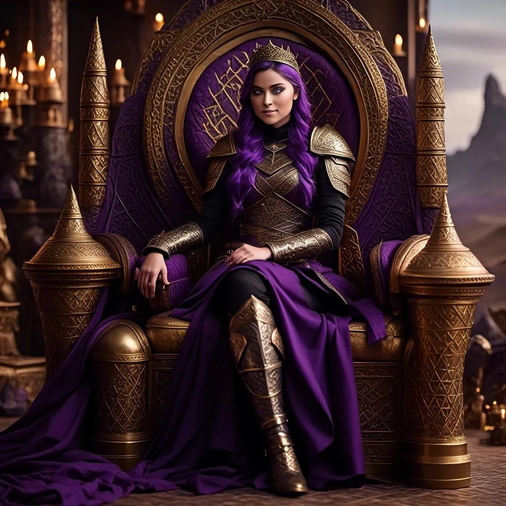 Prompt: A photo of <mymodel> sitting on her throne of her land