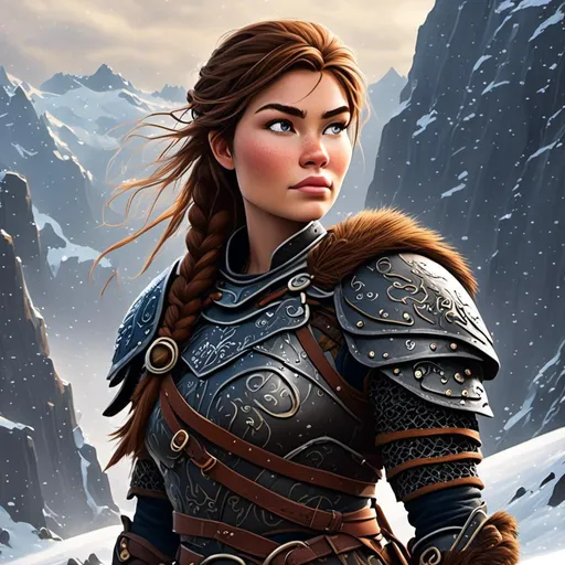 Prompt: <mymodel>Realistic digital art style of a fierce viking female warrior, detailed braided hair and battle scars, rugged and weathered armor, intense and determined gaze, snowy and rugged landscape, high-quality, realistic, digital painting, fierce, warrior, detailed hair, battle scars, snowy landscape, intense gaze, weathered armor, professional, dramatic lighting