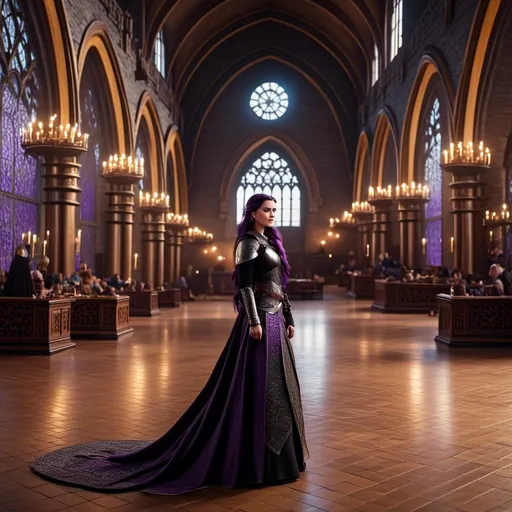 Prompt: Photo of <mymodel> standing in The Great Hall from How to Train Your Dragon with her husband Jarl Everson who is 24-years old who has brown (((short))) wavy hair