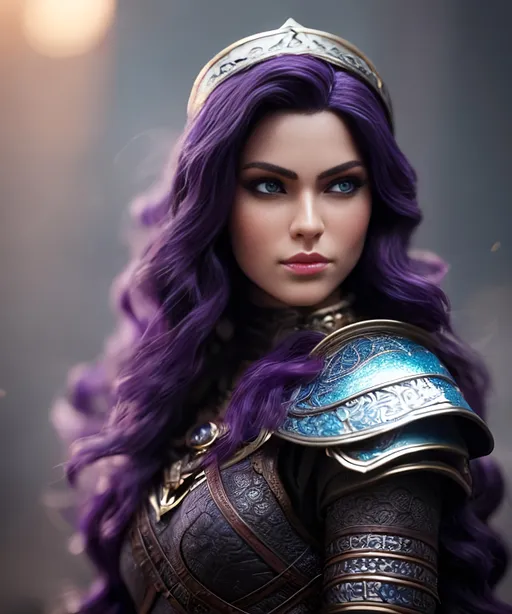 Prompt: she has dark purple hair, create most beautiful fictional female viking princess warrior, dark purple hair, light blue eyes, extremely detailed environment, detailed background, intricate, detailed skin, professionally color graded, photorealism, 8k, moody lighting