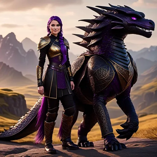 Prompt: Photo of <mymodel> standing next to her ((black)) razorwhip dragon from "How to Train Your Dragon"