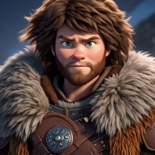 Prompt: <mymodel>Animated CGI style of a fierce Caucasian Viking, intense gaze, realistic fur and clothing textures, high quality, CGI, realistic, intense gaze, viking, male, Caucasian, detailed facial features, fur textures, highres, professional, intense lighting