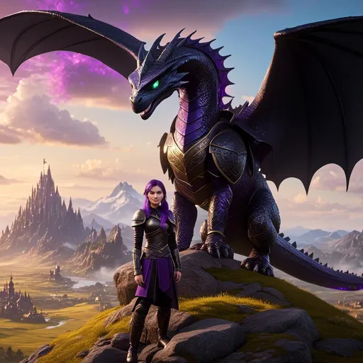 Prompt: Photo of <mymodel> standing next to her ((black)) razorwhip dragon from "How to Train Your Dragon"