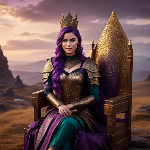 Prompt: A photo of <mymodel> sitting on her throne of her land