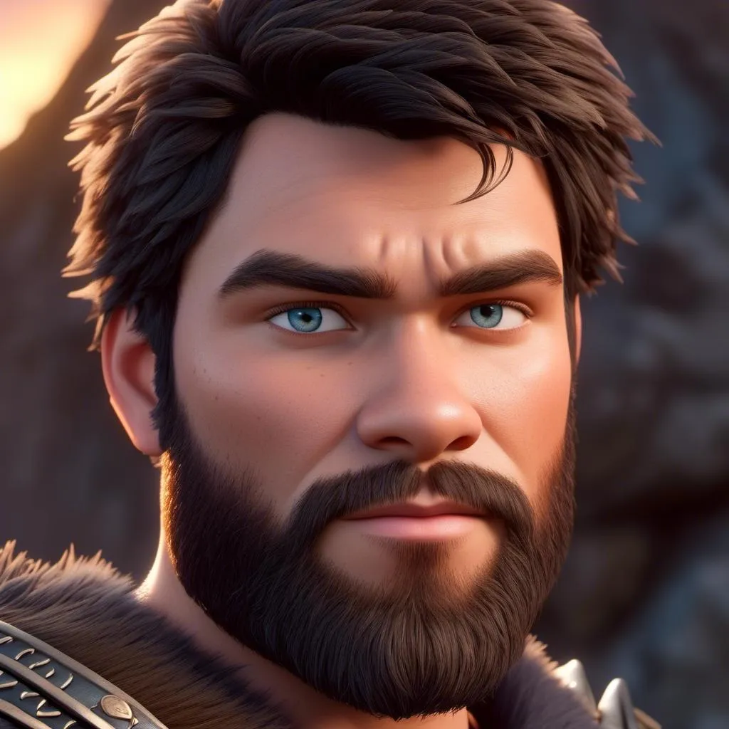 Prompt: <mymodel>Animated CGI style of a fierce ((Caucasian Viking male)) with black hair, intense gaze, realistic clothing textures, high quality, CGI, realistic, intense gaze, viking, male, Caucasian, detailed facial features, highres, professional, intense lighting