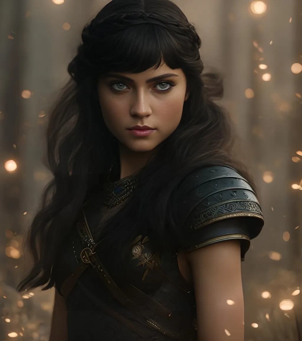 Prompt: she has black hair, create most beautiful fictional female viking princess warrior, black hair, light blue eyes, extremely detailed environment, detailed background, intricate, detailed skin, professionally color graded, photorealism, 8k, moody lighting