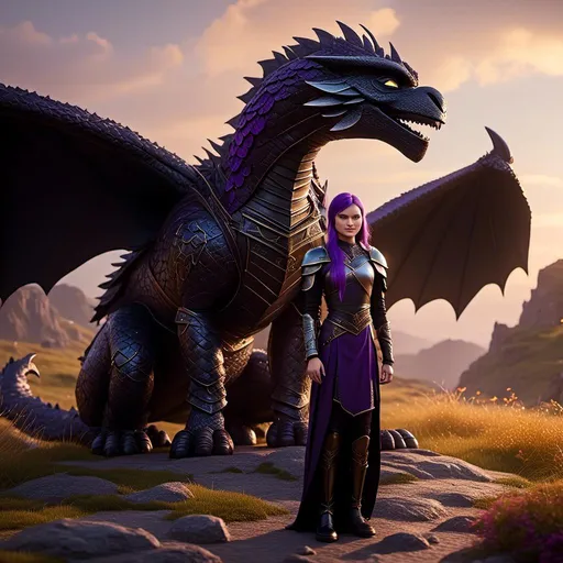 Prompt: Photo of <mymodel> standing next to her ((black)) razorwhip dragon from "How to Train Your Dragon"