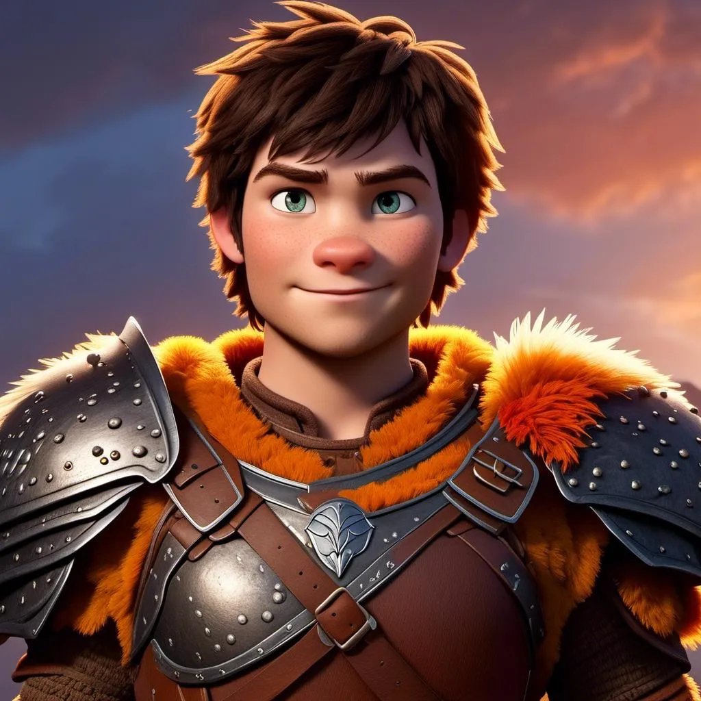 Prompt: <mymodel>Animated CGI style of a fierce 24-year-old Caucasian Viking with dark hair, medium body build, intense gaze, realistic yellow light armor with bursts of orange textures, high quality, CGI, realistic, intense gaze, viking, male, Caucasian, detailed facial features, highres, professional, intense lighting