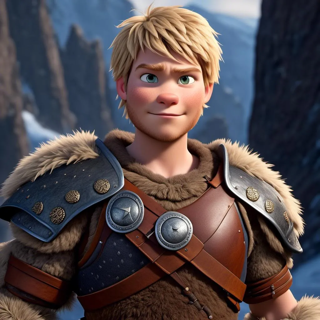 Prompt: <mymodel>Animated CGI style of a fierce Caucasian Viking with blonde hair, intense gaze, realistic fur and clothing textures, high quality, CGI, realistic, intense gaze, viking, male, Caucasian, detailed facial features, fur textures, highres, professional, intense lighting