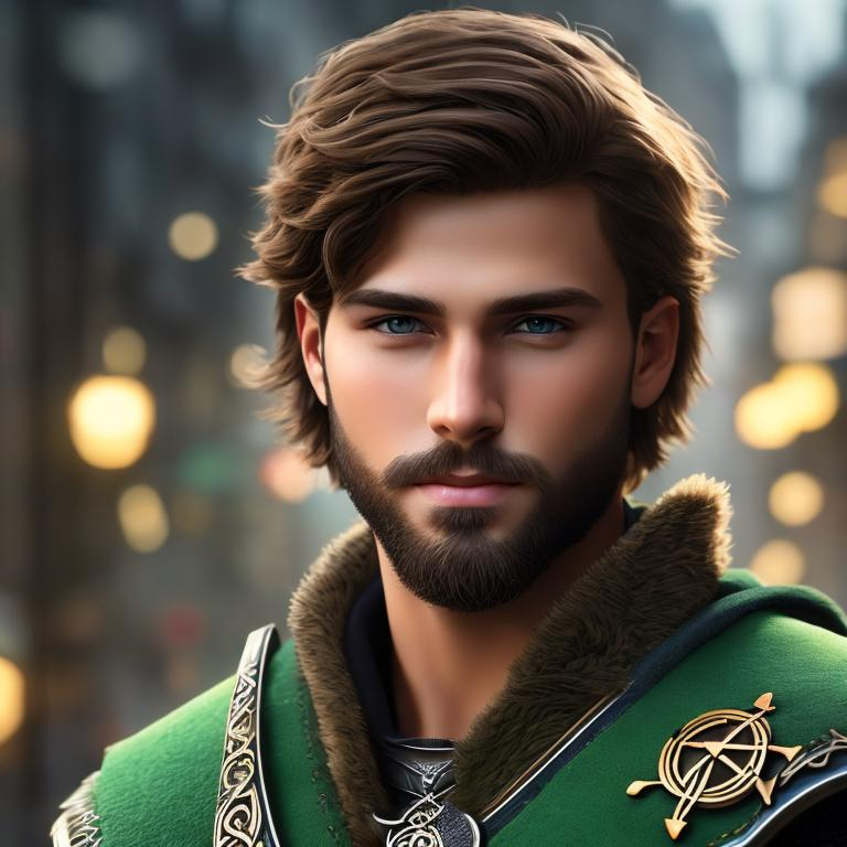 Prompt: he has short brown hair, create most handsome fictional male prince viking warrior, short brown hair, light green eyes eyes, extremely detailed environment, detailed background, intricate, detailed skin, professionally color graded, photorealism, 8k, moody lighting