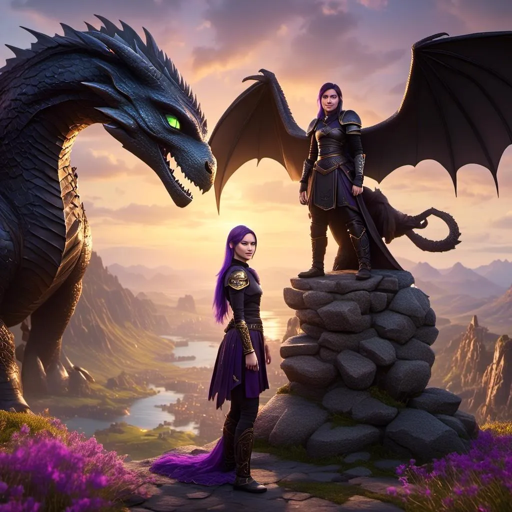 Prompt: Photo of <mymodel> standing next to her ((black)) razorwhip dragon from "How to Train Your Dragon"