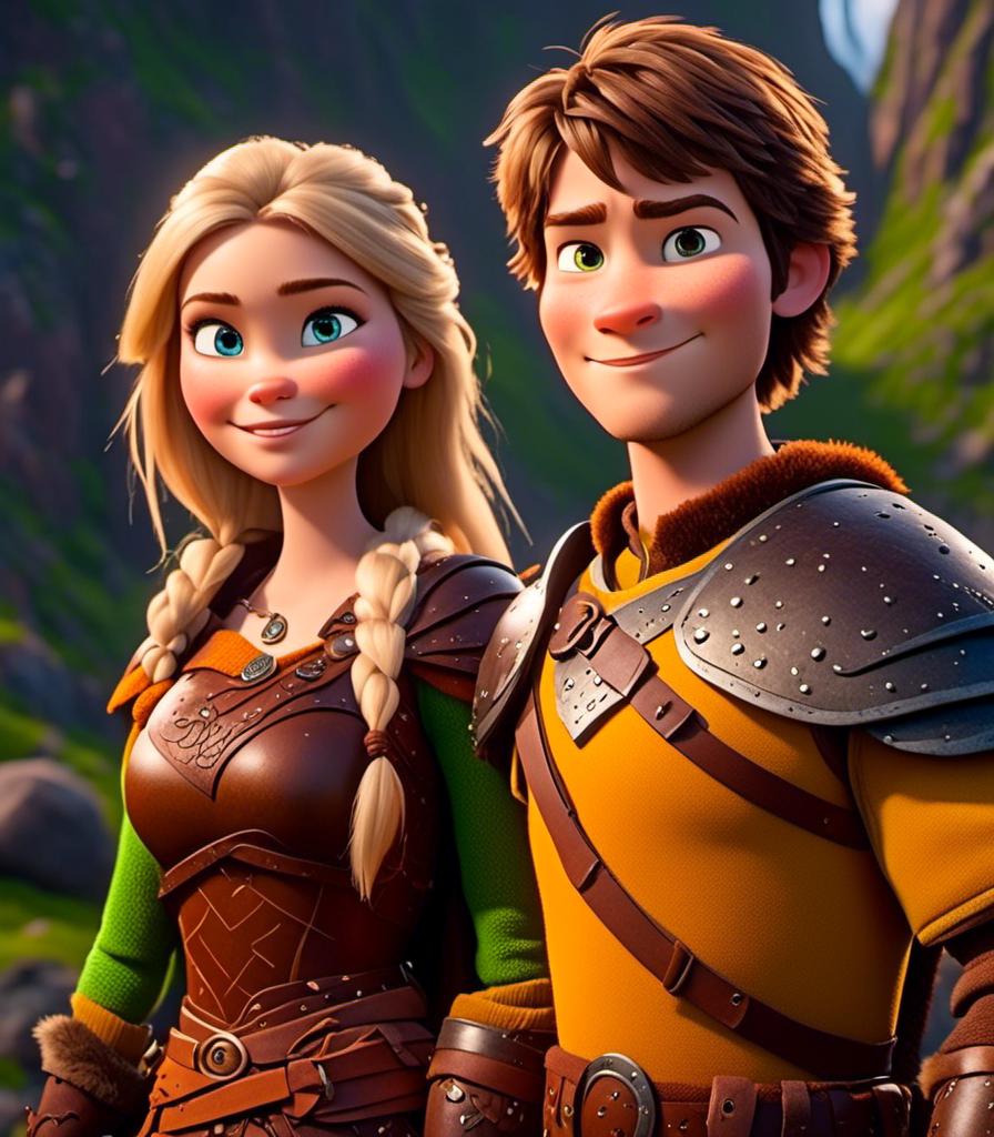 Prompt: <mymodel>CGI Animation, digital art, 20-year-old-old viking woman with light blue eyes standing with her older brother of brown hair and green eyes and young sister of brown hair and brown eyes, yellow clothes, gold colored armor, blonde straight hair, subtle smile, unreal engine 8k octane, 3d lighting, close up camera shot on the face, full armor