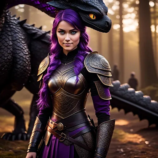 Prompt: Photo of <mymodel> standing next to her ((black)) razorwhip dragon from "How to Train Your Dragon"