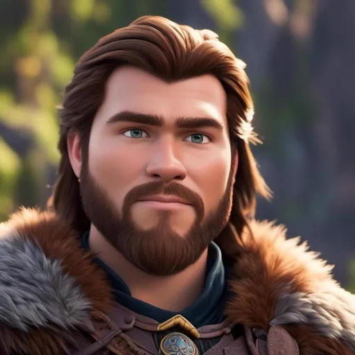 Prompt: <mymodel>Animated CGI style of a light build Caucasian Viking with brown hair, intense gaze, realistic fur and clothing textures, high quality, CGI, realistic, intense gaze, viking, male, Caucasian, detailed facial features, fur textures, highres, professional, intense lighting