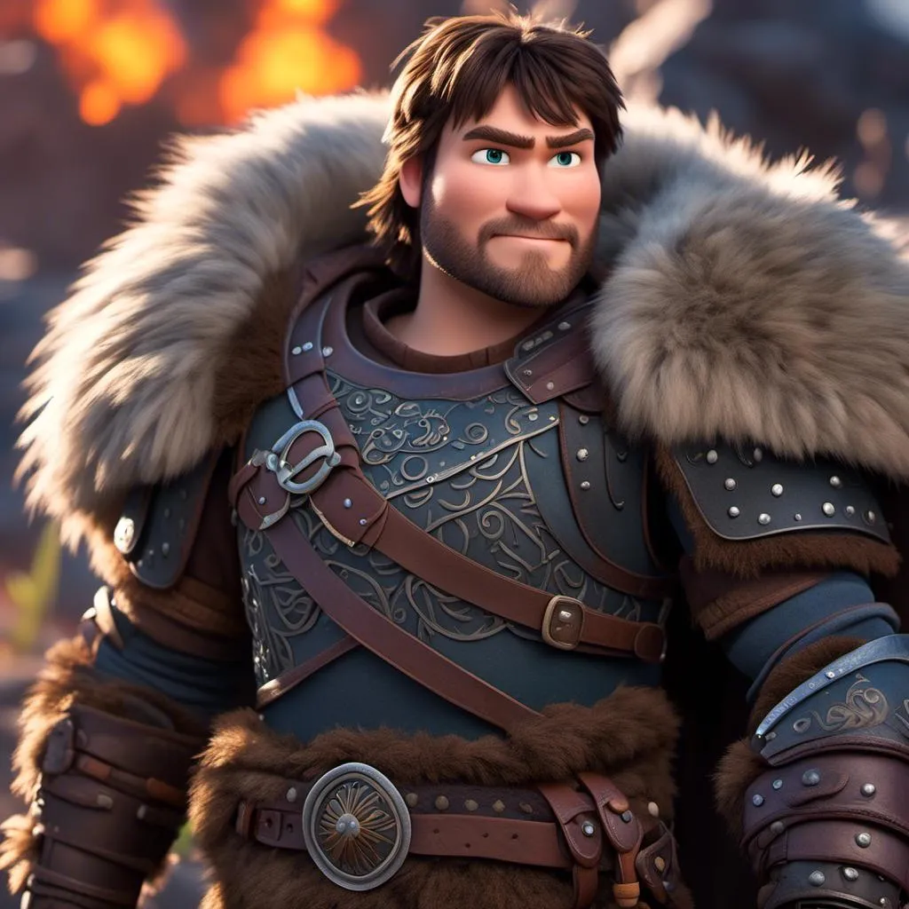 Prompt: <mymodel>Animated CGI style of a fierce Caucasian Viking, intense gaze, detailed facial features, realistic fur and clothing textures, high quality, CGI, realistic, intense gaze, viking, male, Caucasian, detailed facial features, fur textures, highres, professional, intense lighting