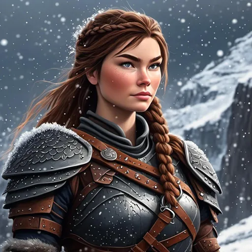 Prompt: <mymodel>Realistic digital art style of a fierce viking female warrior, detailed braided hair and battle scars, rugged and weathered armor, intense and determined gaze, snowy and rugged landscape, high-quality, realistic, digital painting, fierce, warrior, detailed hair, battle scars, snowy landscape, intense gaze, weathered armor, professional, dramatic lighting