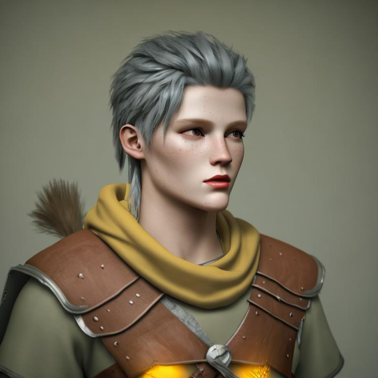 Prompt: Digital art, 22-year-old viking man, viking gear, black hair, hazel eyes, yellow viking gear, adventurer, unreal engine 8k octane, 3d lighting