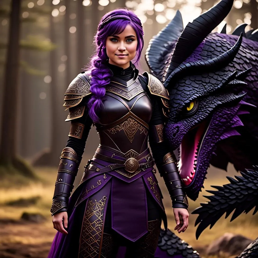 Prompt: Photo of <mymodel> standing next to her ((black)) razorwhip dragon from "How to Train Your Dragon"