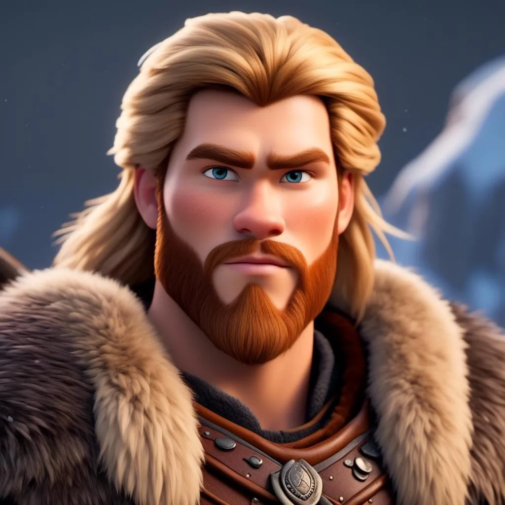 Prompt: <mymodel>Animated CGI style of a fierce Caucasian Viking with blonde hair, intense gaze, realistic fur and clothing textures, high quality, CGI, realistic, intense gaze, viking, male, Caucasian, detailed facial features, fur textures, highres, professional, intense lighting