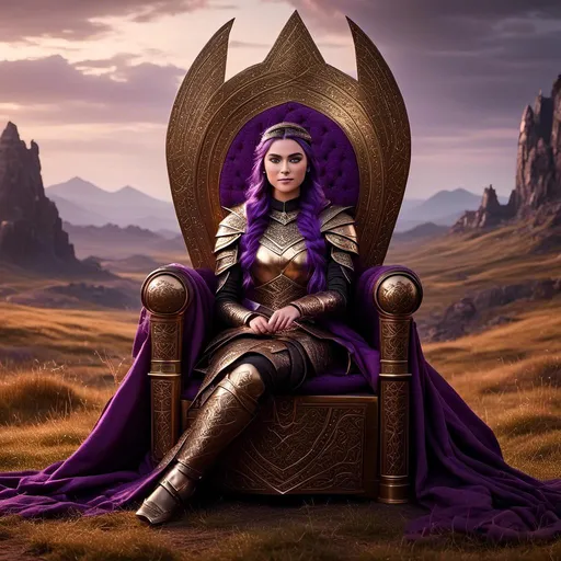 Prompt: A photo of <mymodel> sitting on her throne of her land