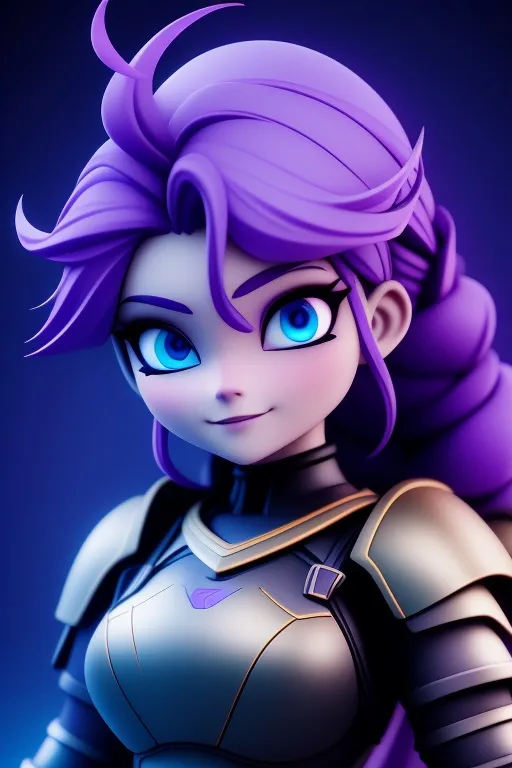 Prompt: Digital art, bright colors, subtle smile, 20-year-old woman viking, dark purple hair, one braid, light blue eyes, cut over left eye to on cheekbone, black gear, gold armor, unreal engine 8k octane, 3d lighting, full body, full armor